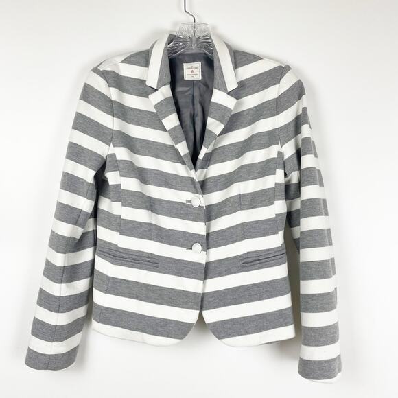 GAP Striped Ponte Academy Blazer Gray White Preppy Notched Lapel Womens Size 6 - Picture 3 of 11